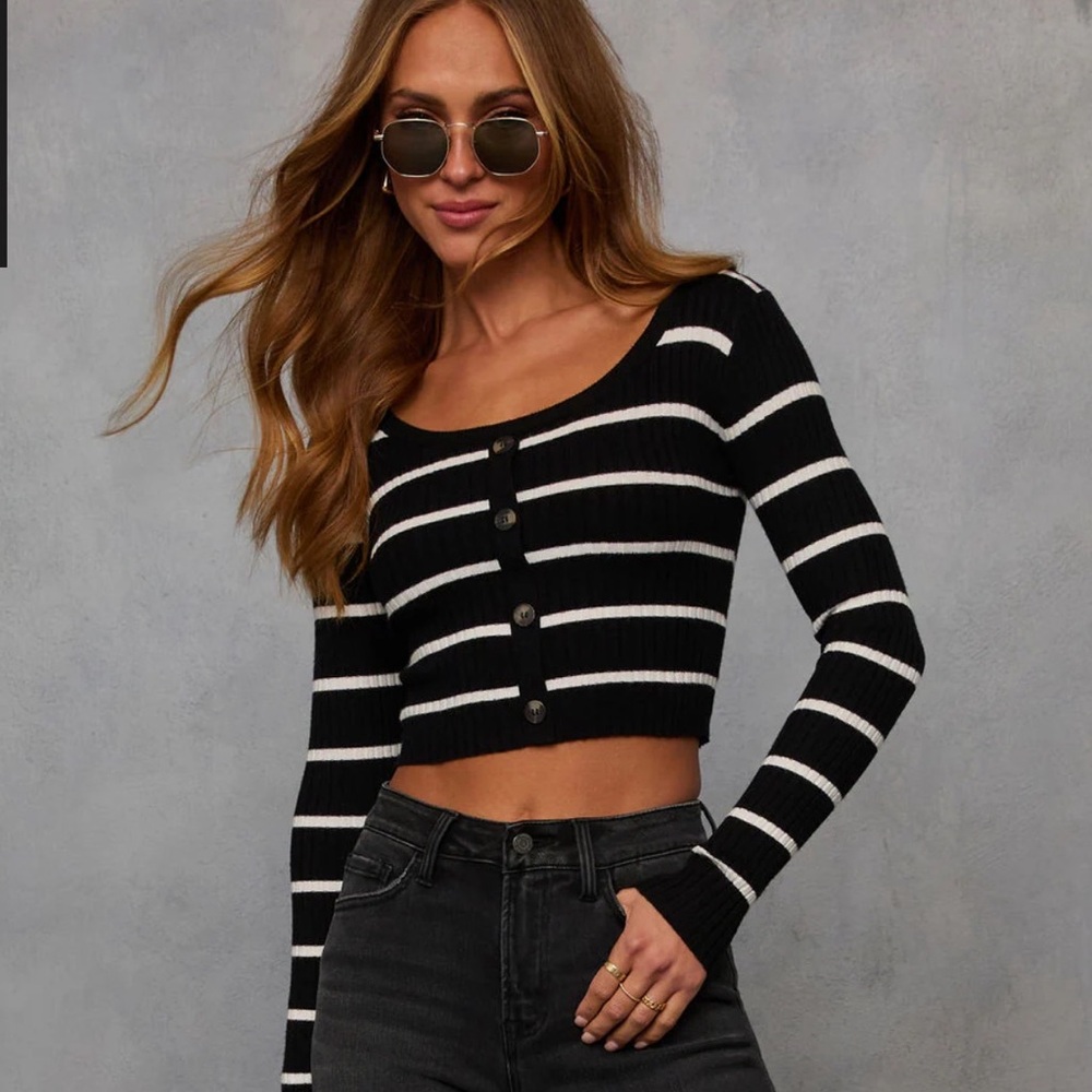 Desi Striped Ribbed Knot Long Sleeve Top